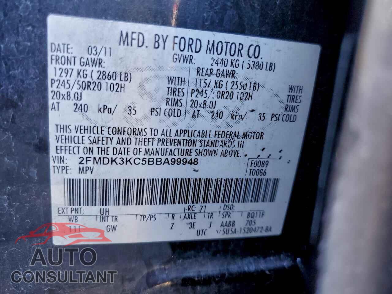FORD EDGE 2011 - 2FMDK3KC5BBA99948