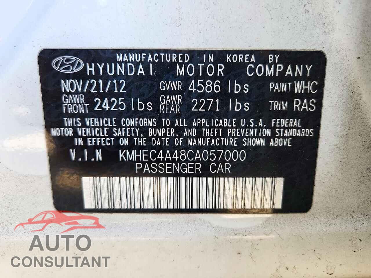HYUNDAI SONATA 2012 - KMHEC4A48CA057000