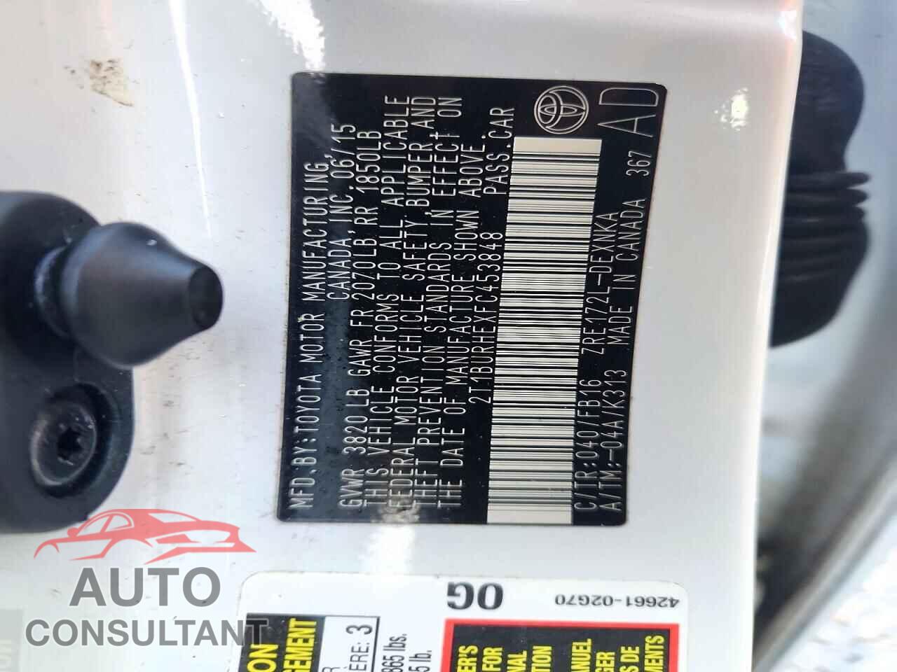 TOYOTA COROLLA 2015 - 2T1BURHEXFC453848