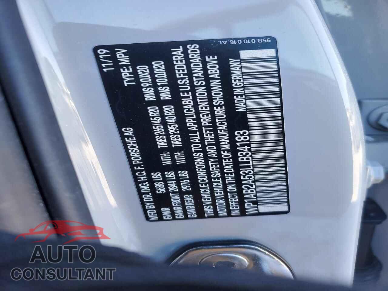 PORSCHE MACAN 2020 - WP1AB2A53LLB34183