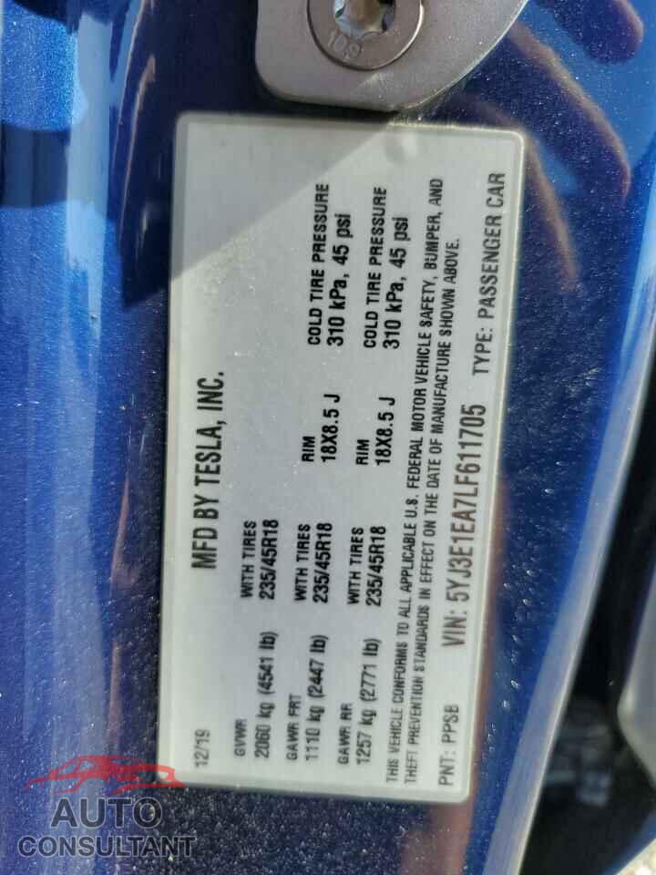 TESLA MODEL 3 2020 - 5YJ3E1EA7LF611705