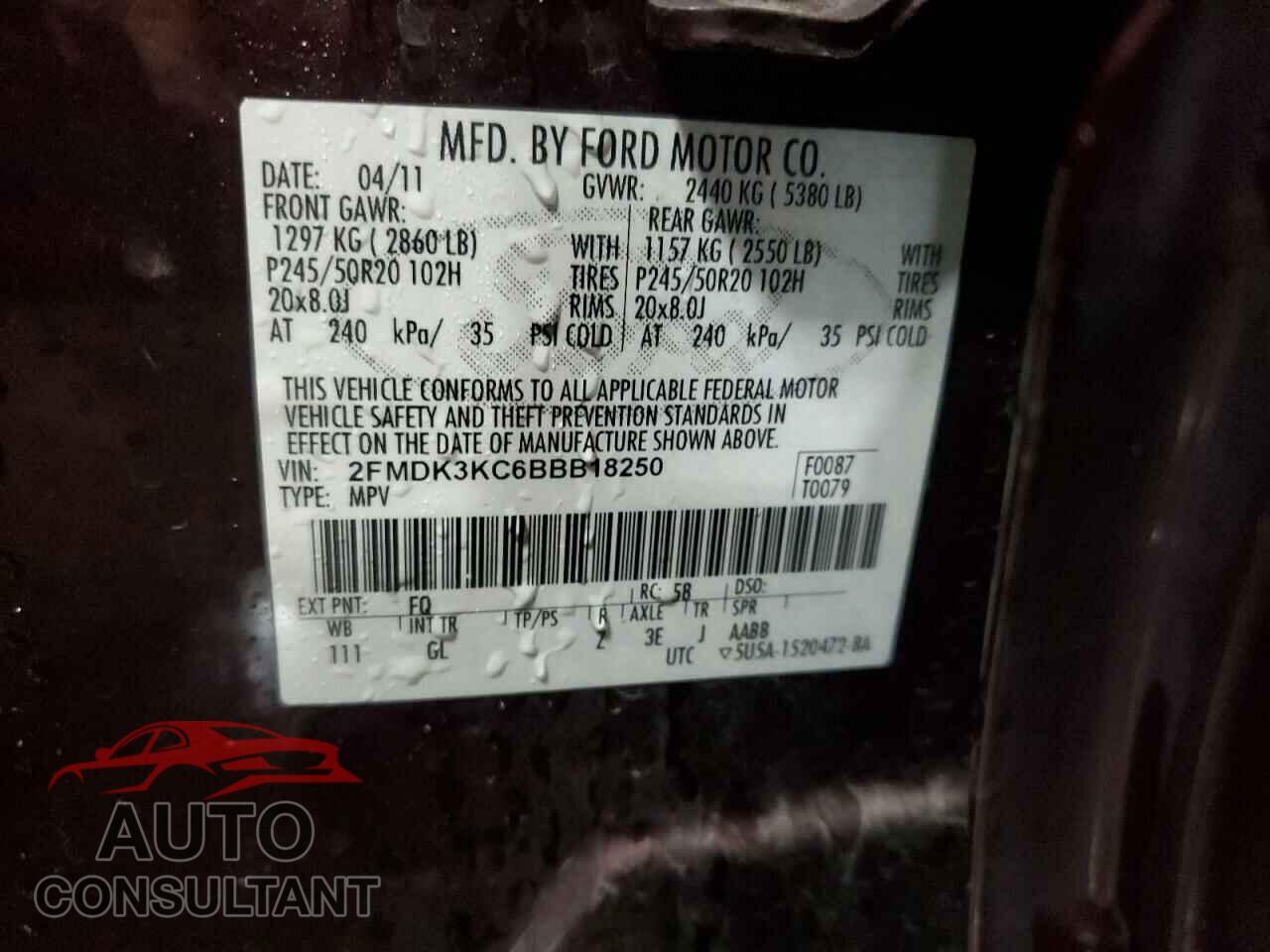 FORD EDGE 2011 - 2FMDK3KC6BBB18250