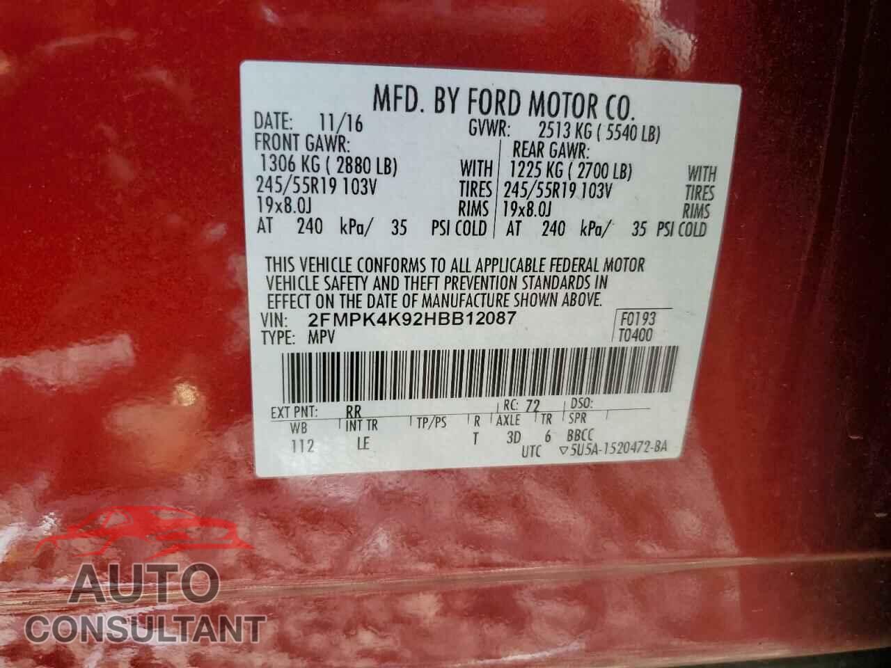 FORD EDGE 2017 - 2FMPK4K92HBB12087