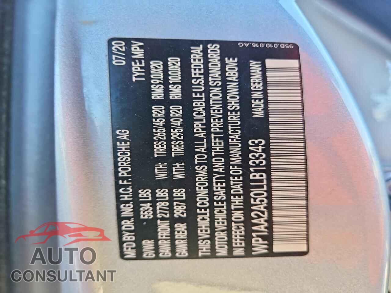 PORSCHE MACAN 2020 - WP1AA2A50LLB13343