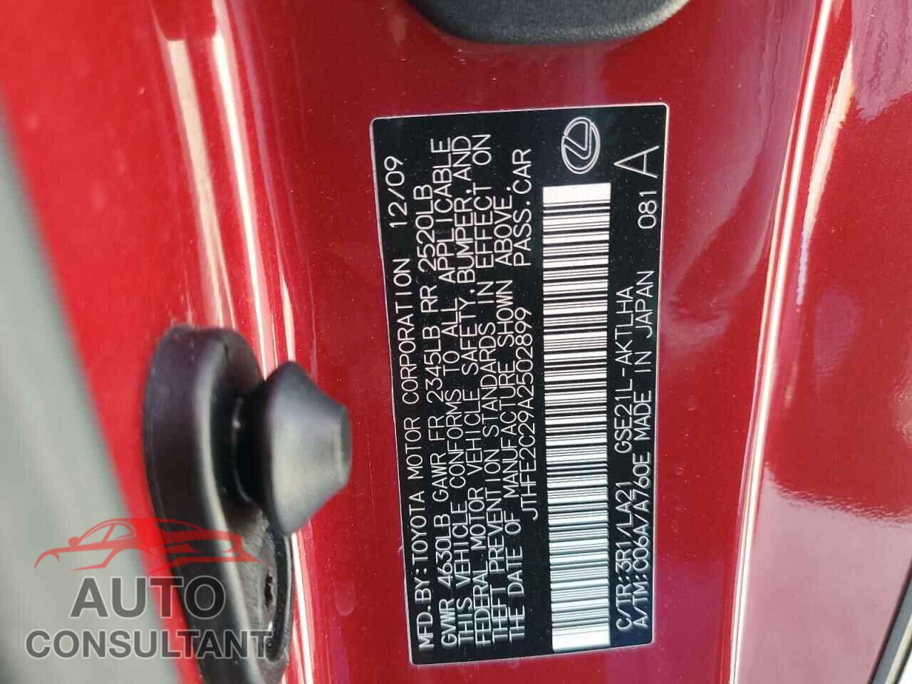 LEXUS IS 2010 - JTHFE2C29A2502899