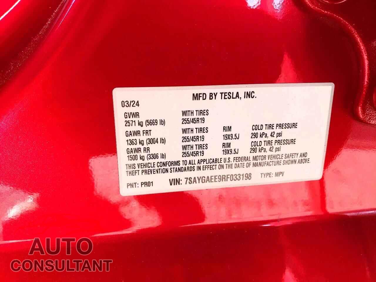 TESLA MODEL Y 2024 - 7SAYGAEE9RF033198