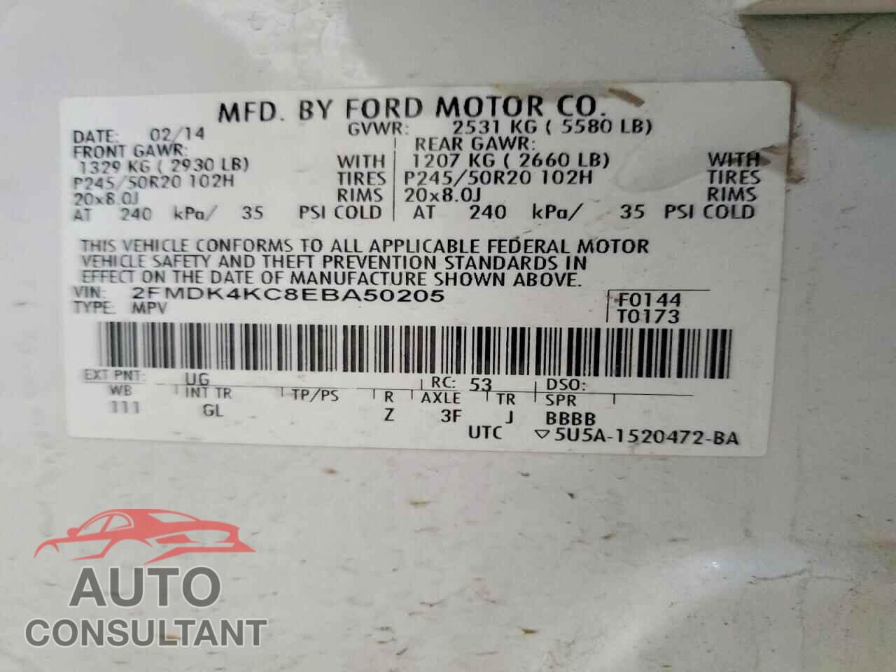 FORD EDGE 2014 - 2FMDK4KC8EBA50205