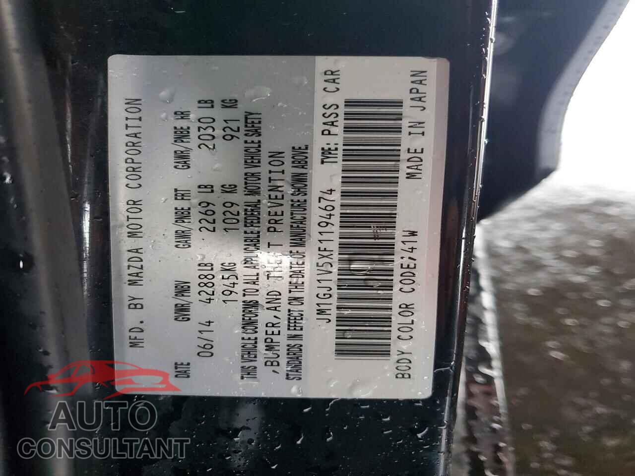 MAZDA 6 2015 - JM1GJ1V5XF1194674