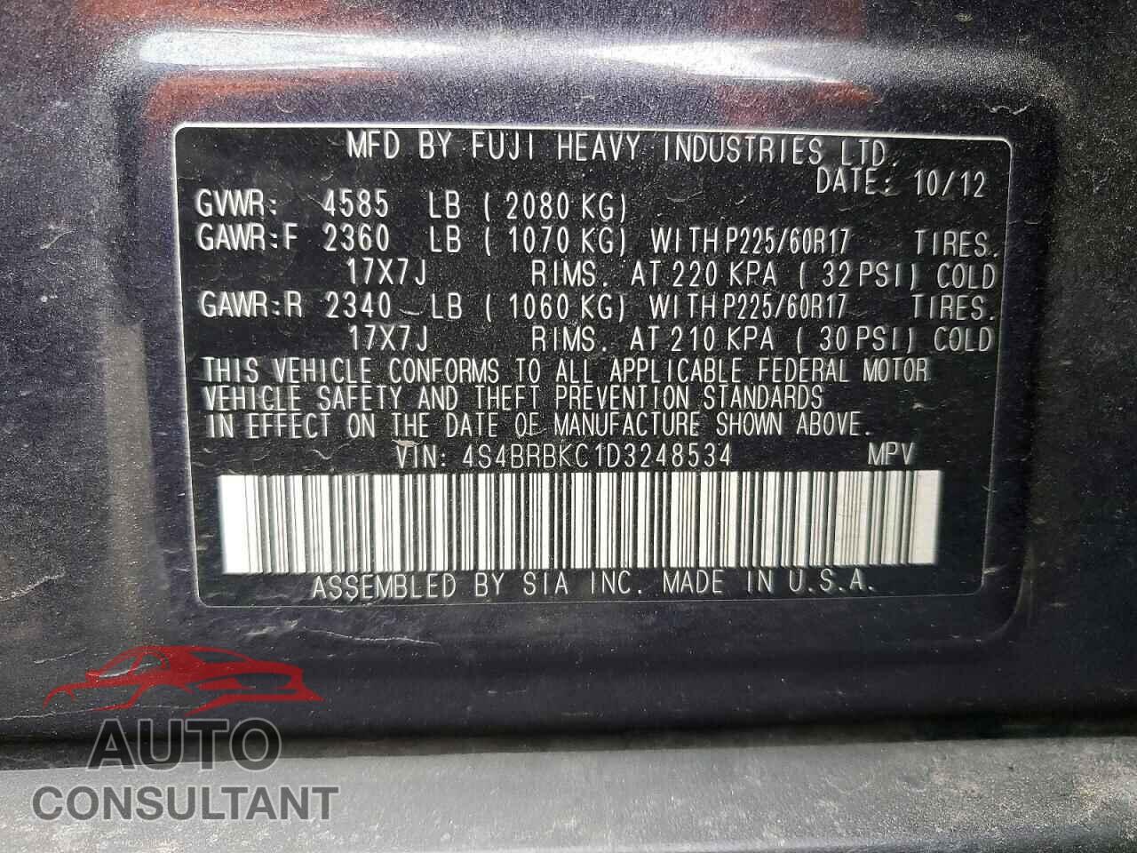 SUBARU OUTBACK 2013 - 4S4BRBKC1D3248534