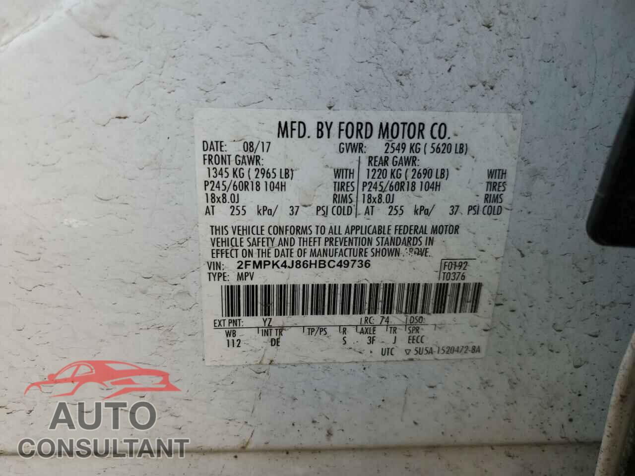 FORD EDGE 2017 - 2FMPK4J86HBC49736