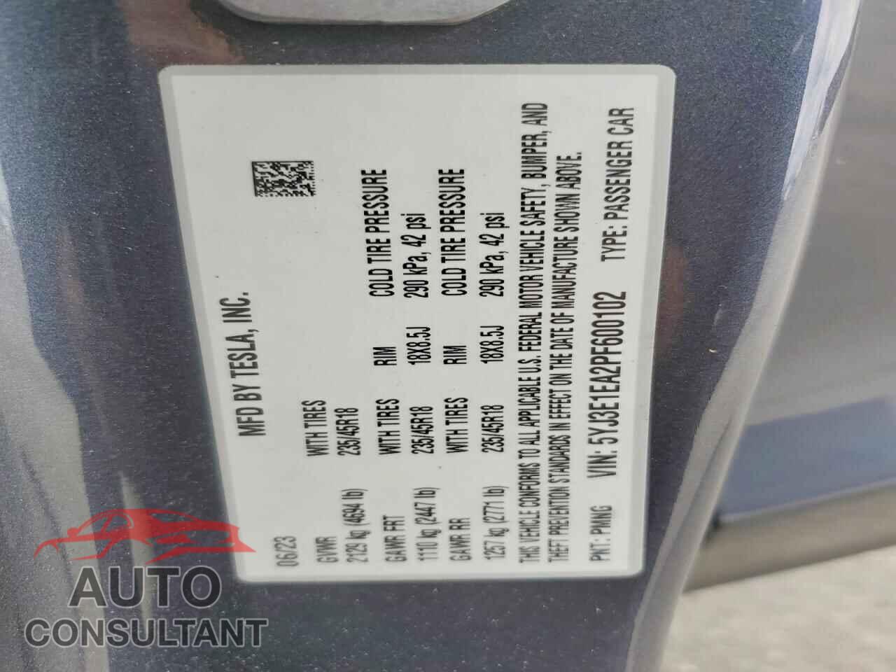 TESLA MODEL 3 2023 - 5YJ3E1EA2PF600102