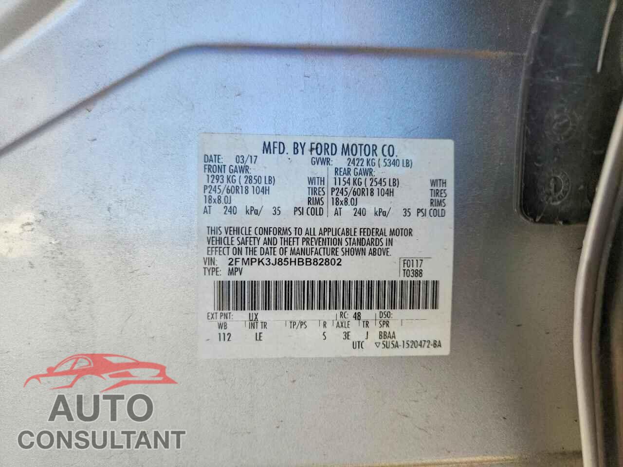 FORD EDGE 2017 - 2FMPK3J85HBB82802