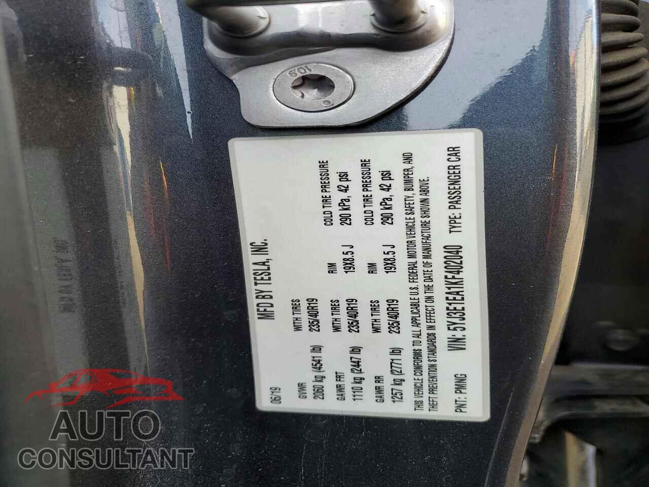 TESLA MODEL 3 2019 - 5YJ3E1EA1KF402040