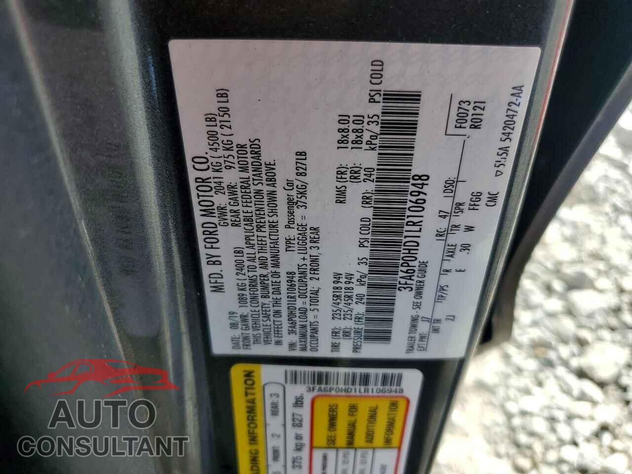 FORD FUSION 2020 - 3FA6P0HD1LR106948