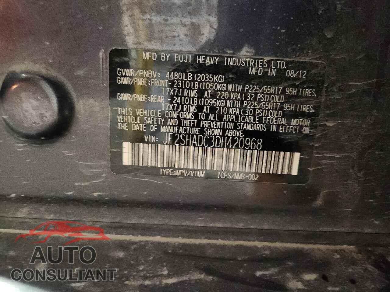 SUBARU FORESTER 2013 - JF2SHADC3DH420968