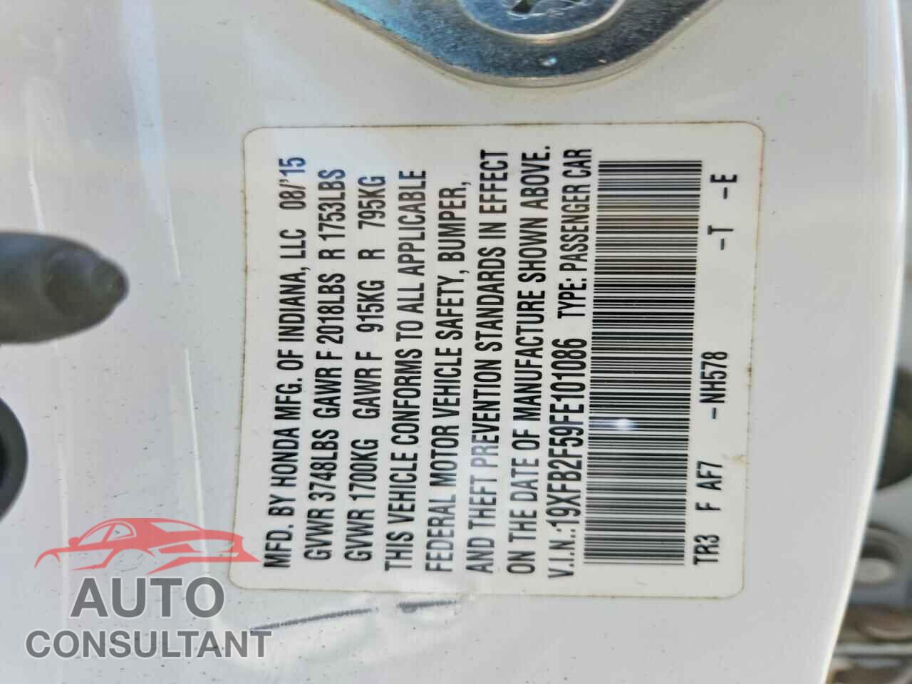 HONDA CIVIC 2015 - 19XFB2F59FE101086