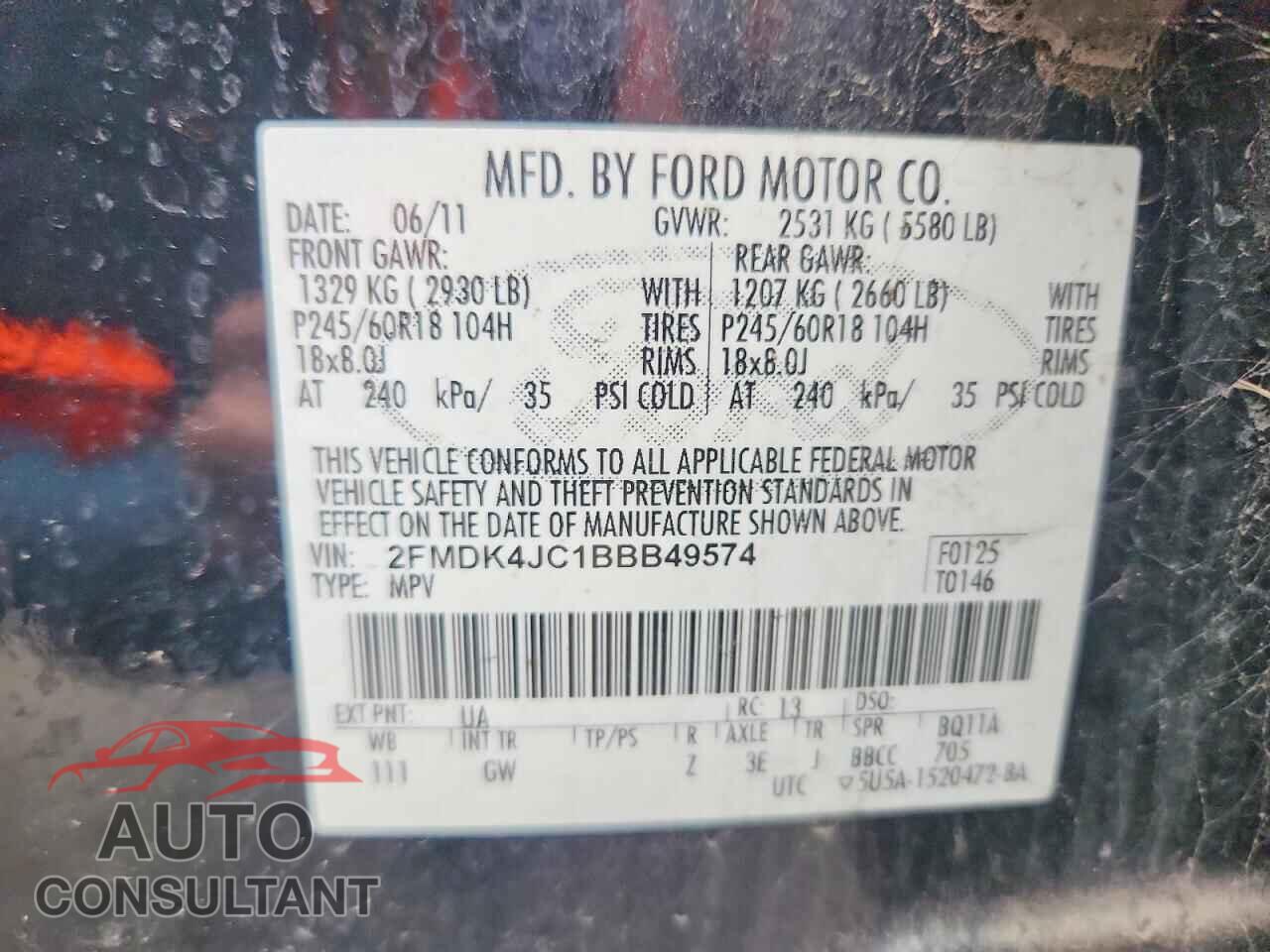 FORD EDGE 2011 - 2FMDK4JC1BBB49574