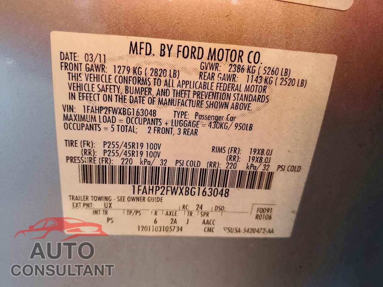 FORD TAURUS 2011 - 1FAHP2FWXBG163048