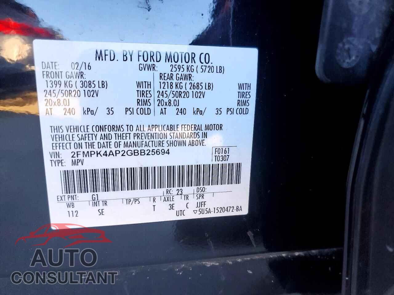 FORD EDGE 2016 - 2FMPK4AP2GBB25694