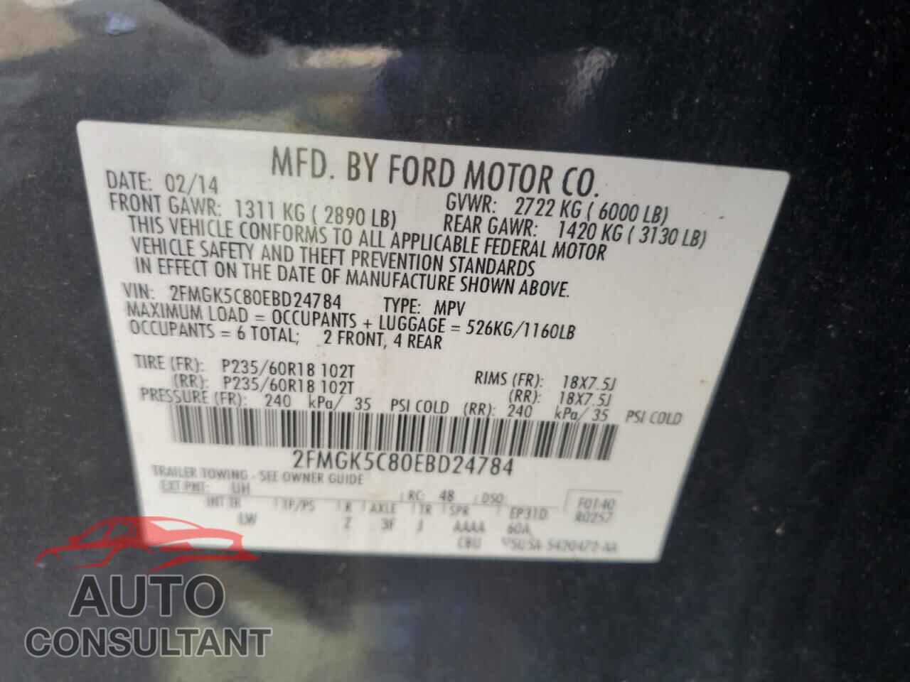 FORD FLEX 2014 - 2FMGK5C80EBD24784