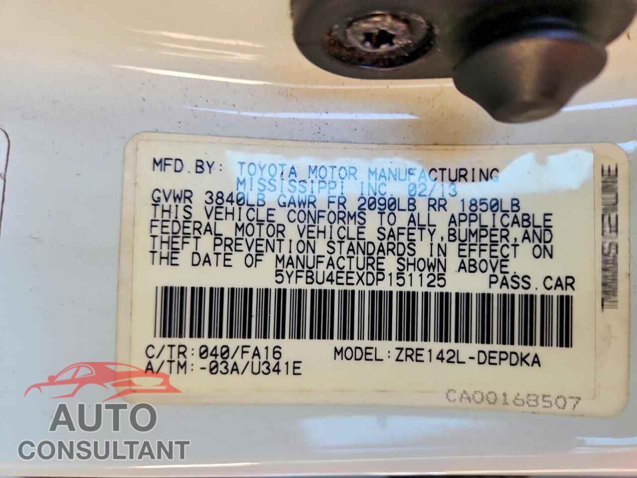 TOYOTA COROLLA 2013 - 5YFBU4EEXDP151125