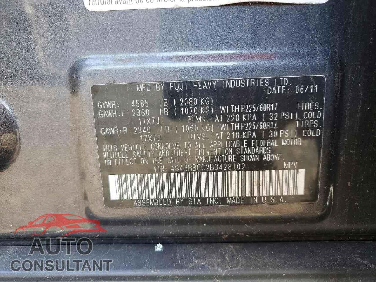 SUBARU OUTBACK 2011 - 4S4BRBCC2B3428102