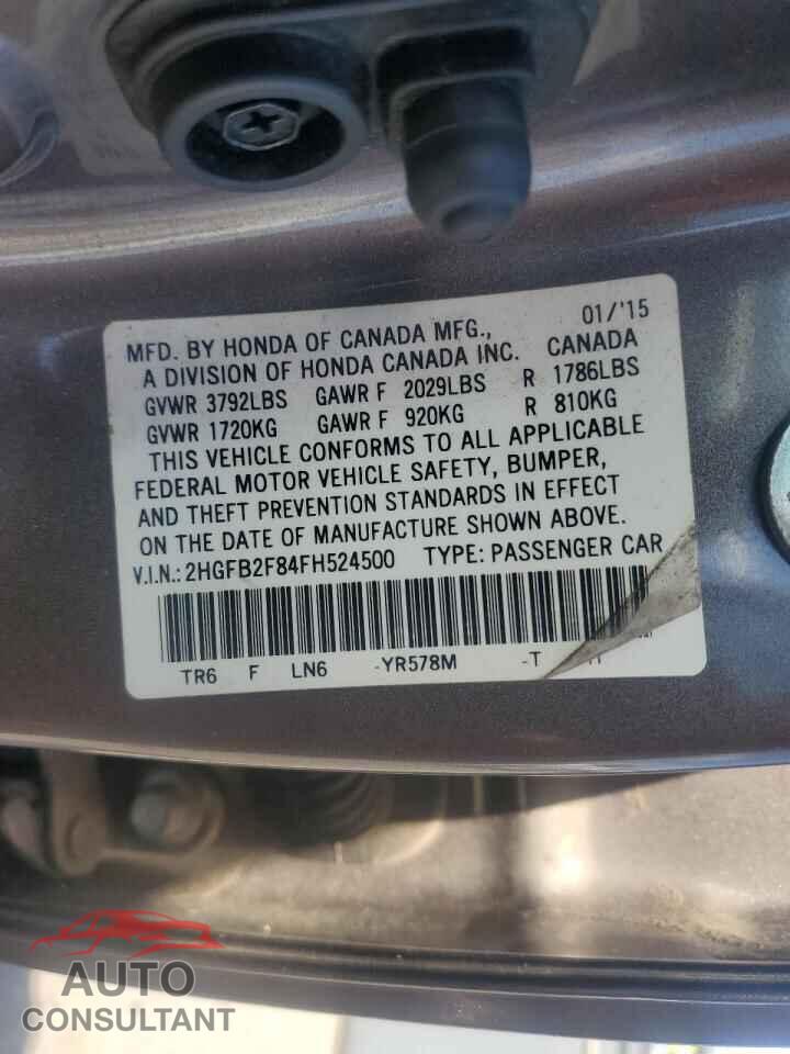 HONDA CIVIC 2015 - 2HGFB2F84FH524500