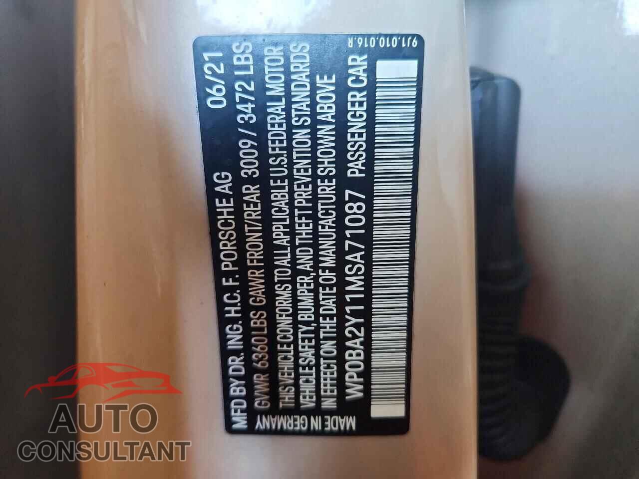 PORSCHE TAYCAN 2021 - WP0BA2Y11MSA71087