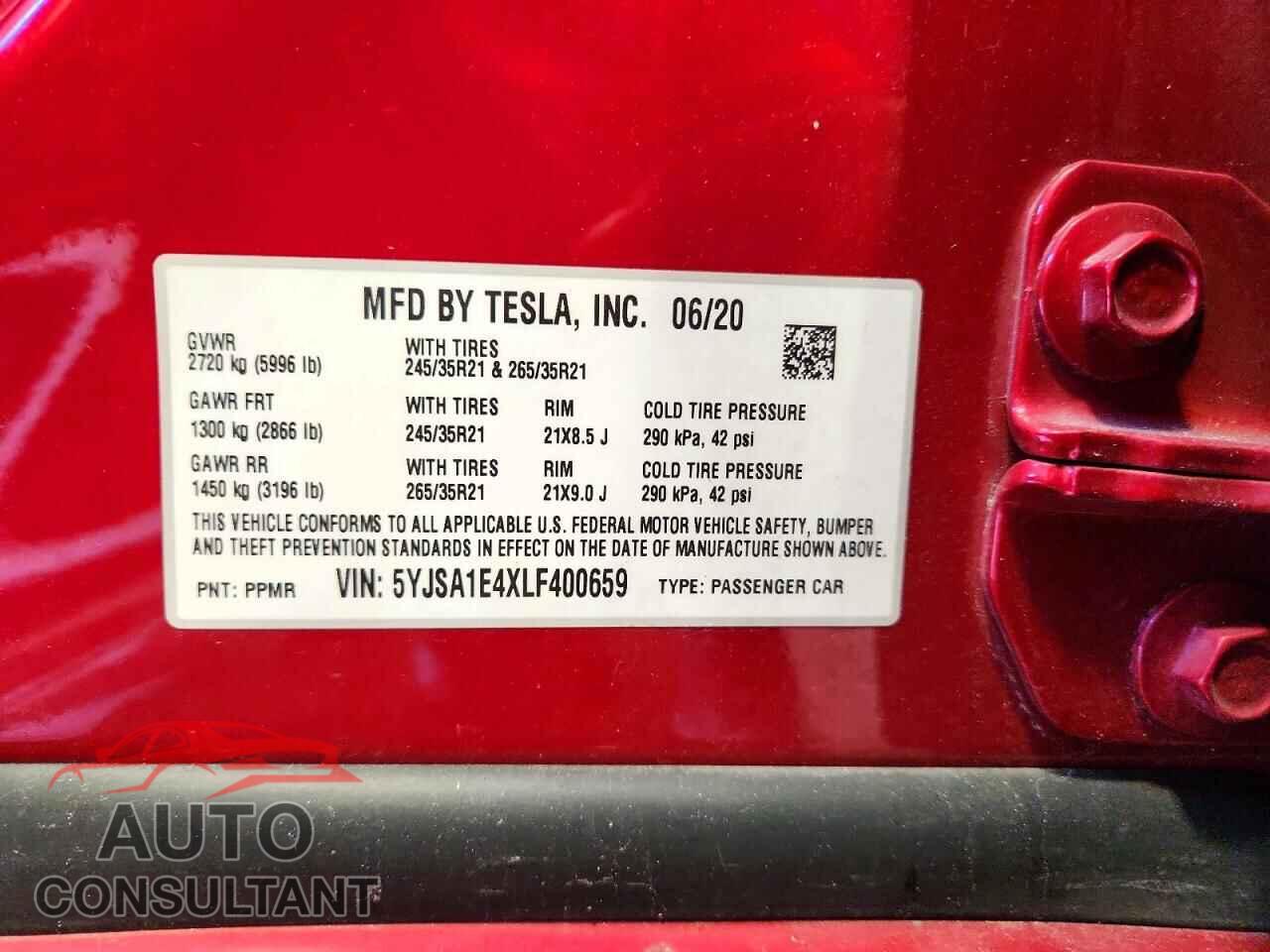TESLA MODEL S 2020 - 5YJSA1E4XLF400659