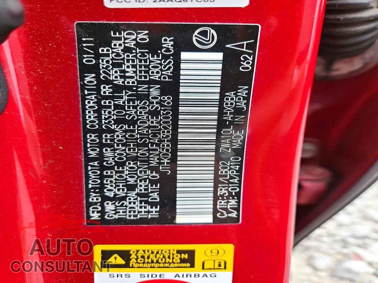 LEXUS CT 200 2011 - JTHKD5BH3B2003168