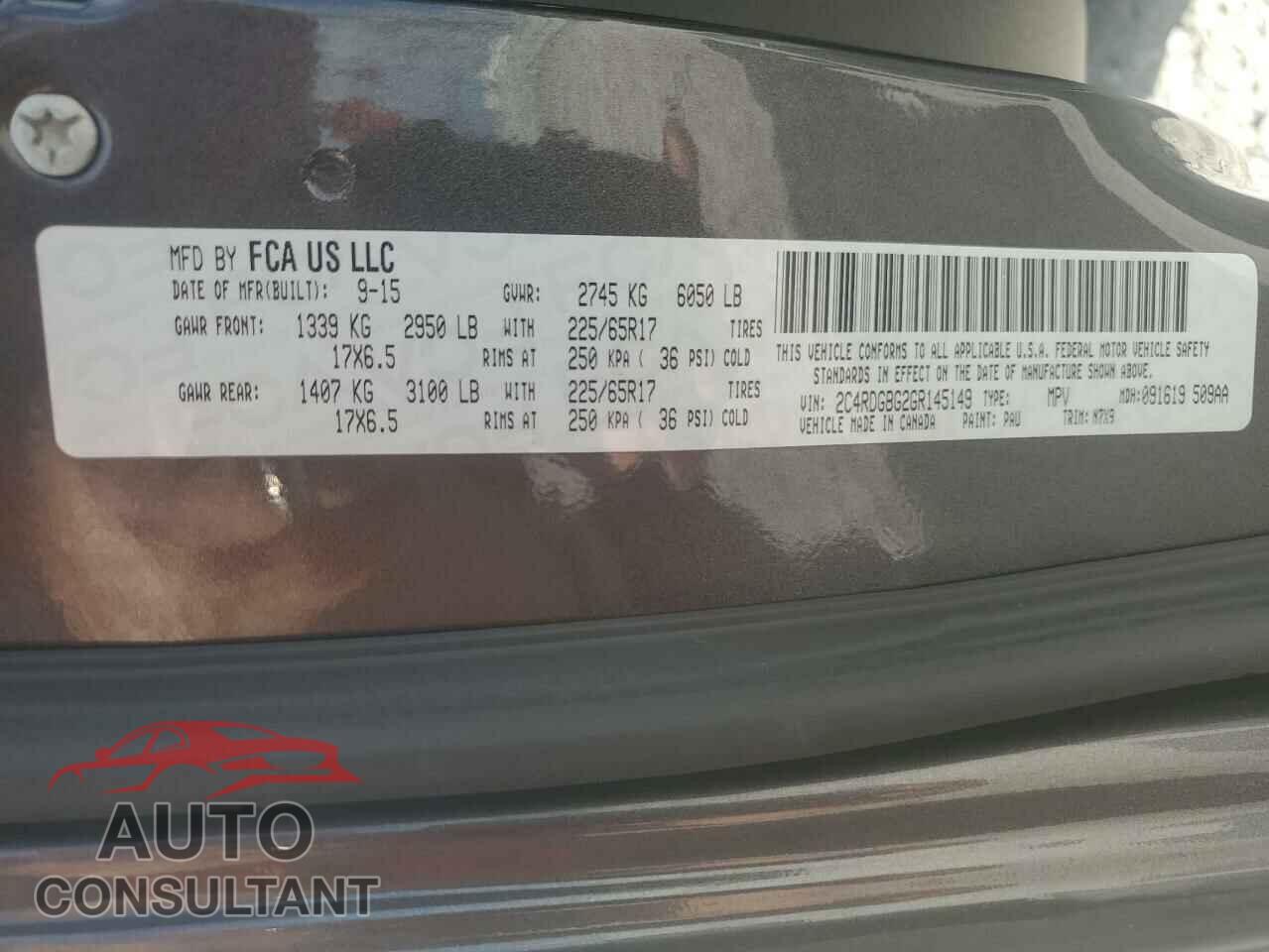 DODGE CARAVAN 2016 - 2C4RDGBG2GR145149