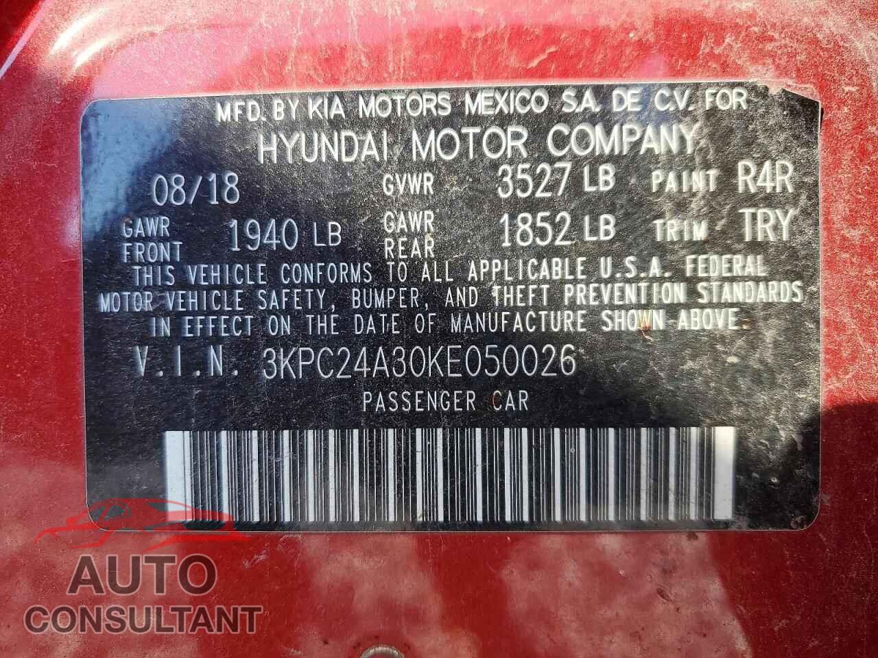 HYUNDAI ACCENT 2019 - 3KPC24A30KE050026