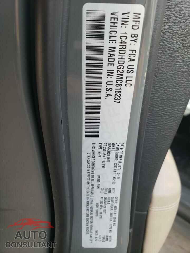 DODGE DURANGO 2021 - 1C4RDHDG2MC818237