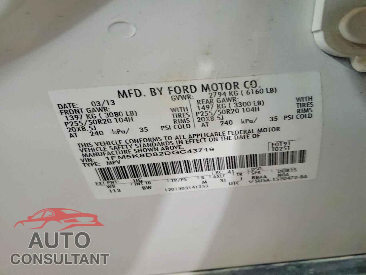 FORD EXPLORER 2013 - 1FM5K8D82DGC43719
