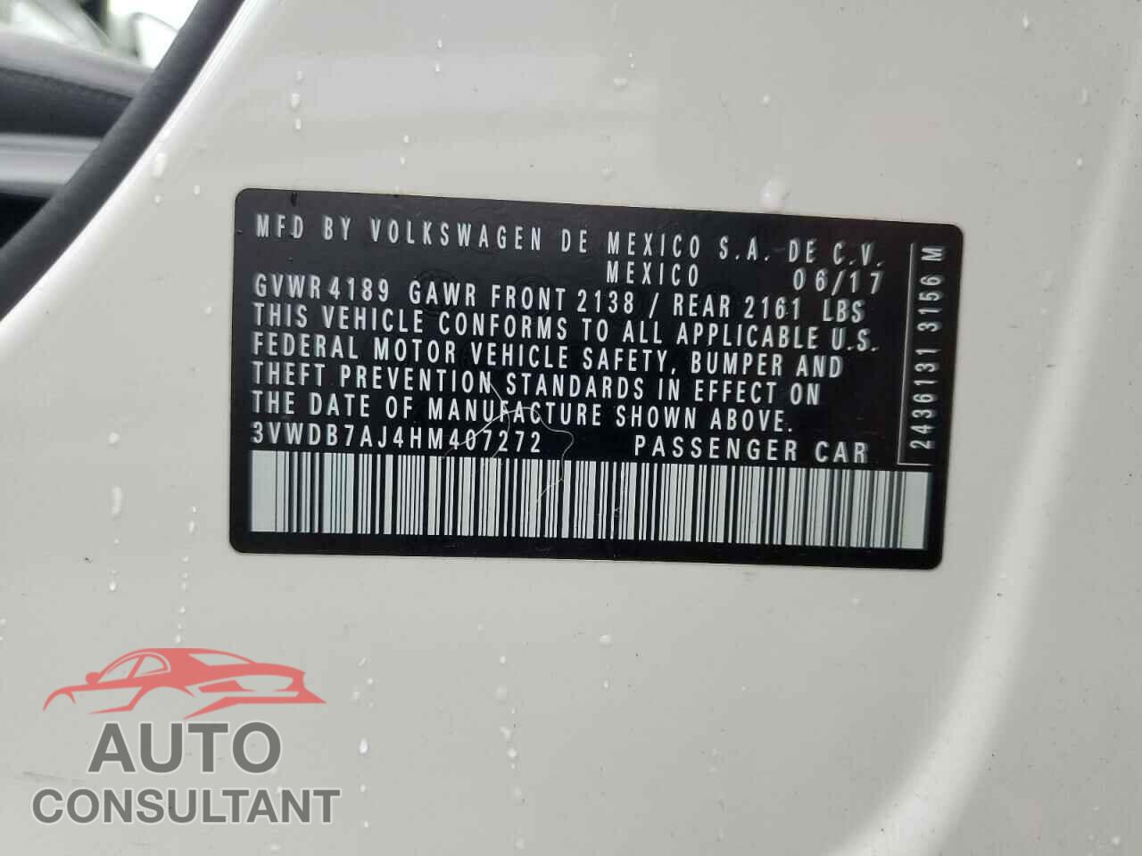 VOLKSWAGEN JETTA 2017 - 3VWDB7AJ4HM407272