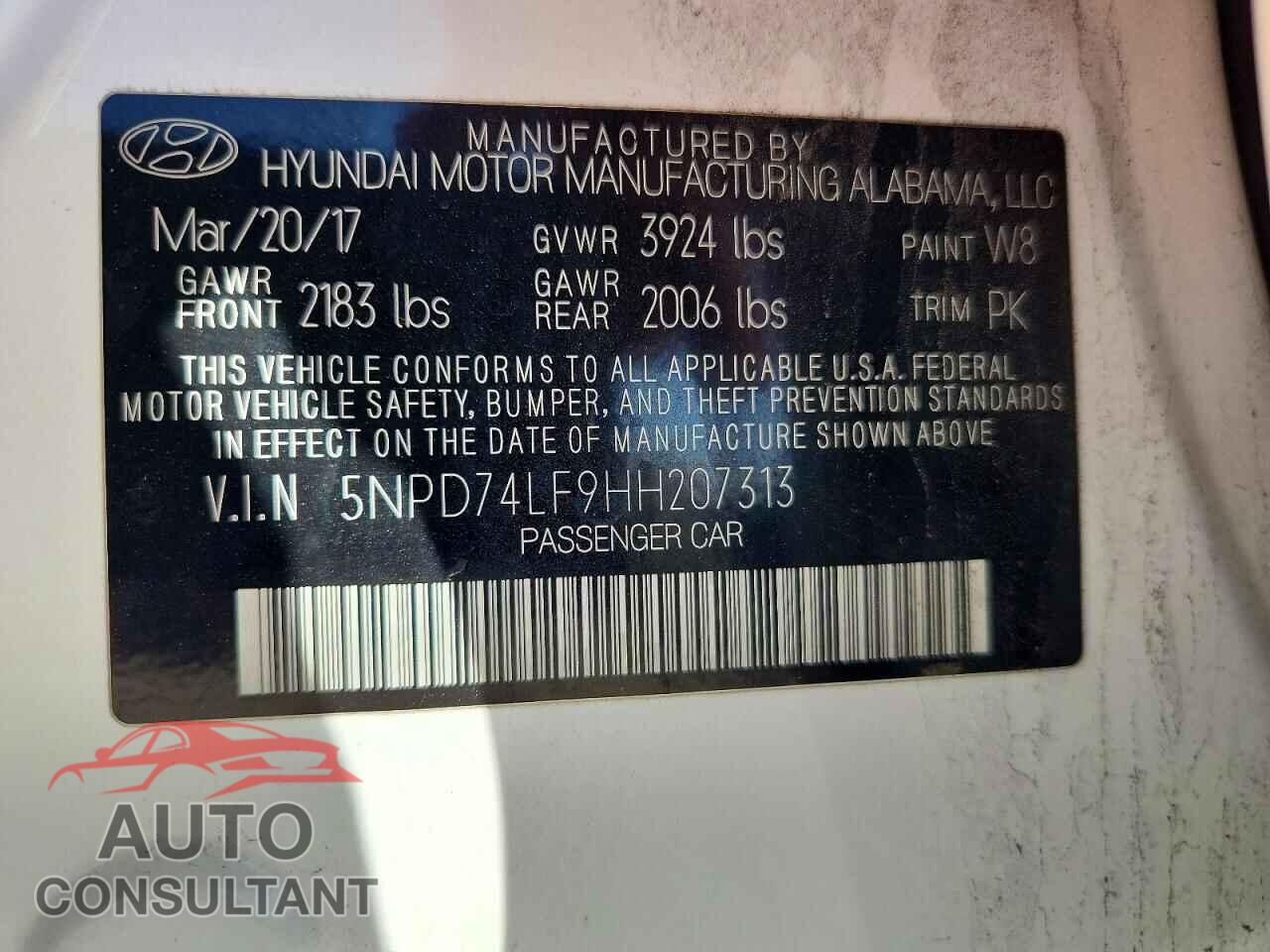 HYUNDAI ELANTRA 2017 - 5NPD74LF9HH207313