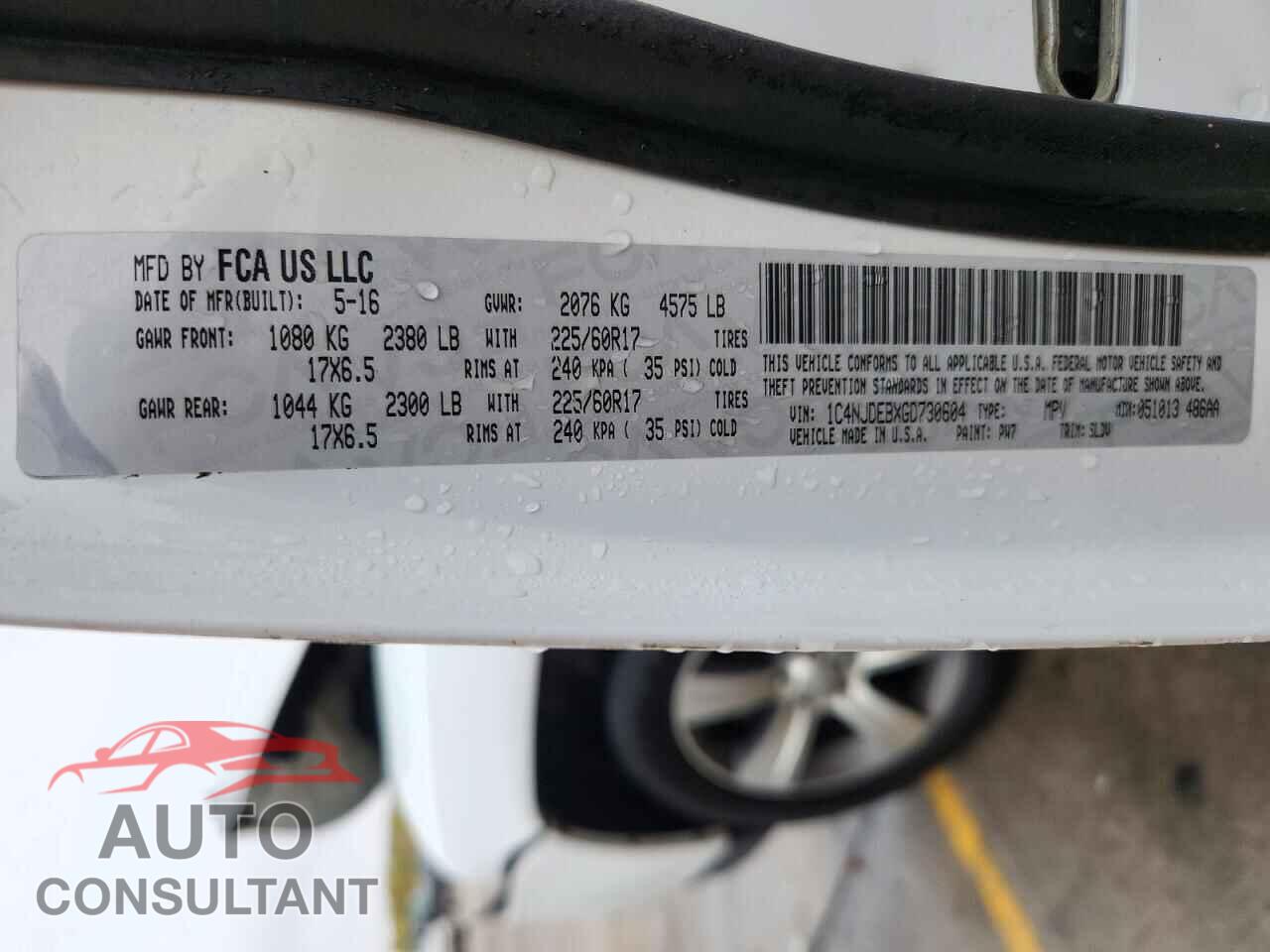 JEEP COMPASS 2016 - 1C4NJDEBXGD730604