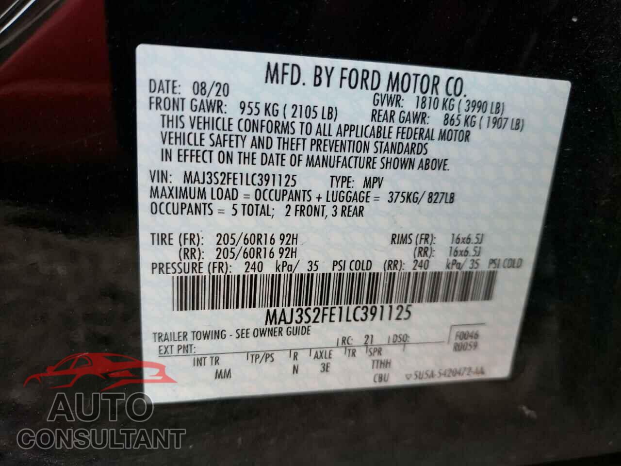 FORD ECOSPORT 2020 - MAJ3S2FE1LC391125