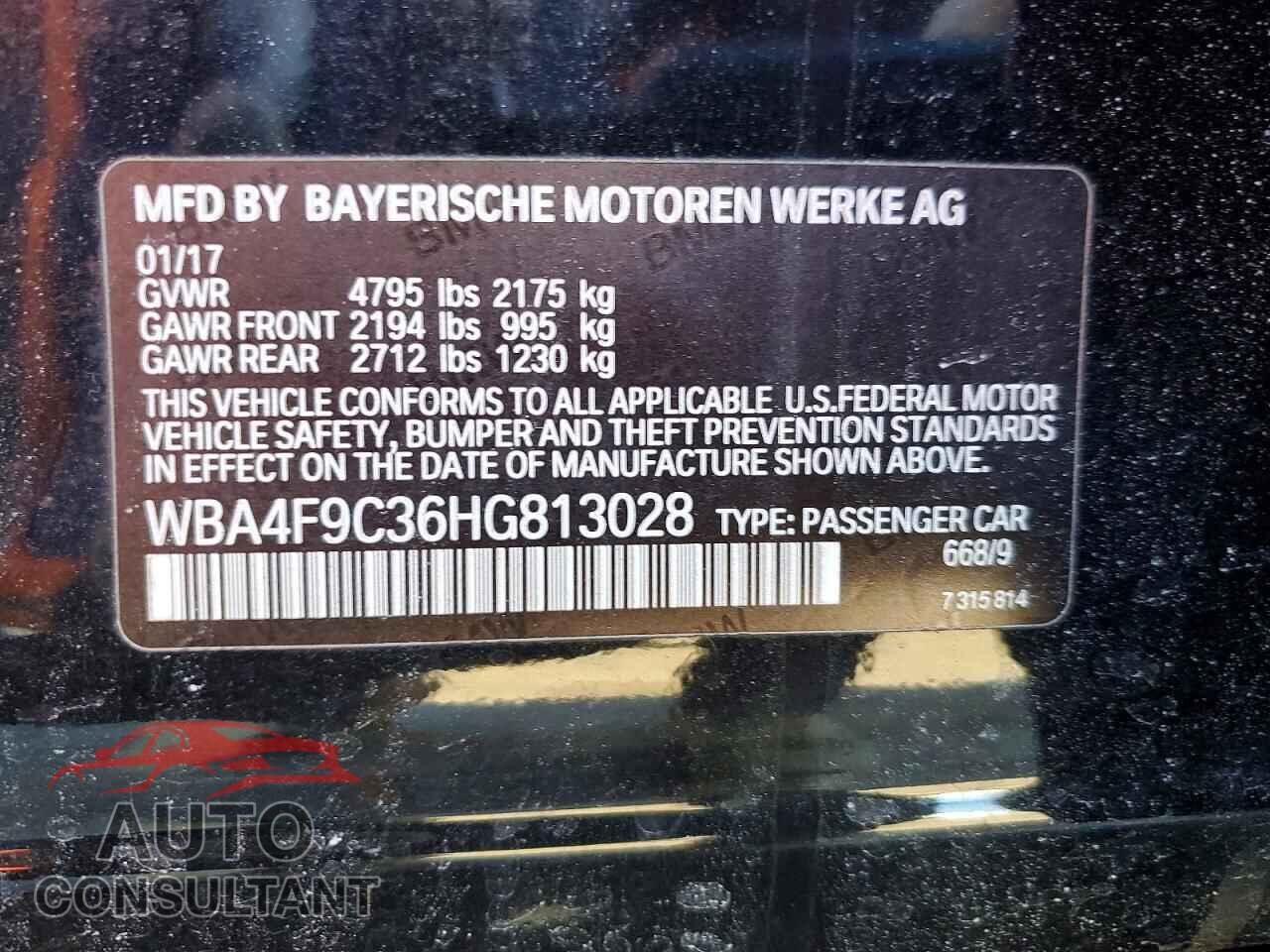 BMW 4 SERIES 2017 - WBA4F9C36HG813028