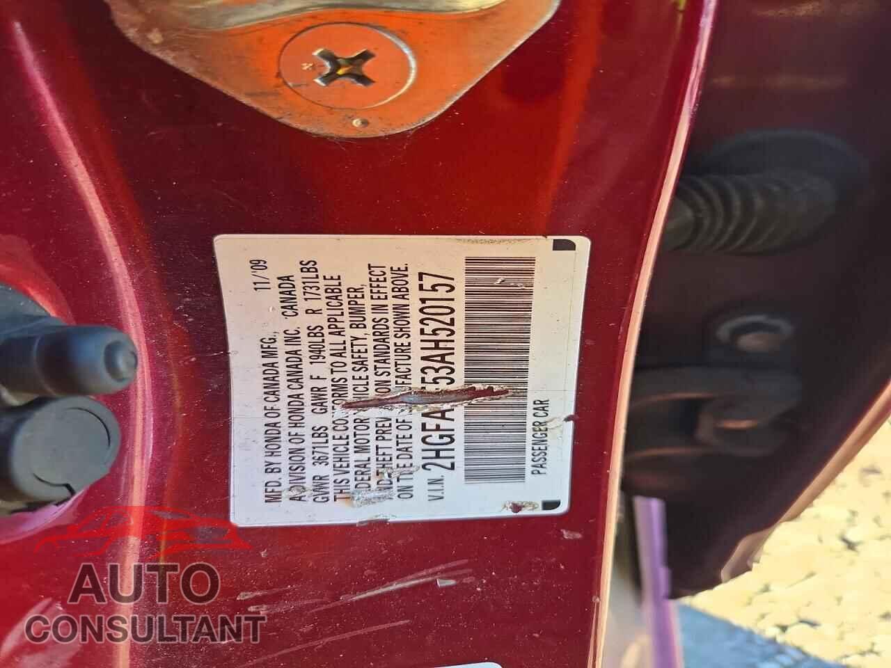HONDA CIVIC 2010 - 2HGFA1F53AH520157