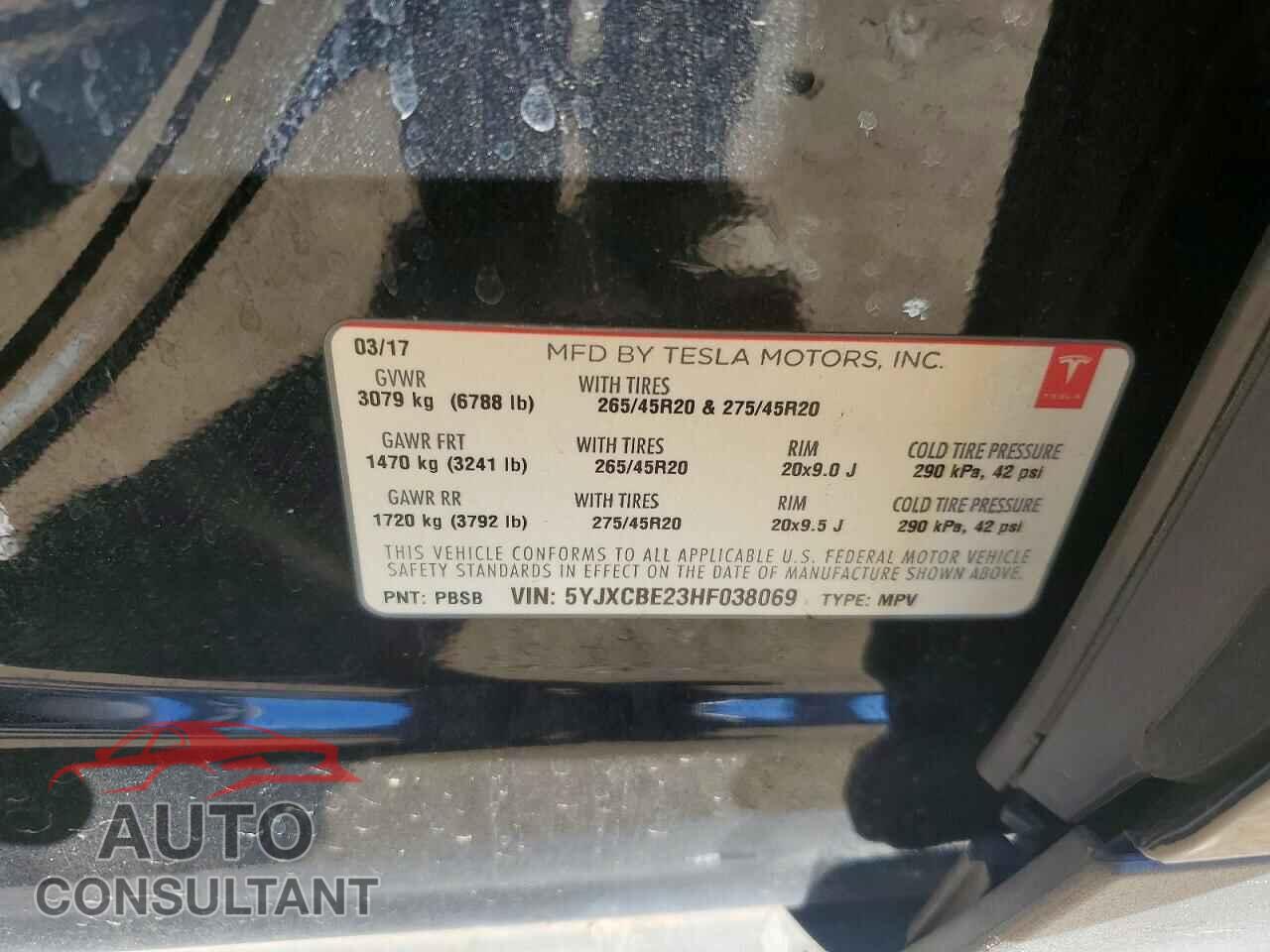 TESLA MODEL X 2017 - 5YJXCBE23HF038069