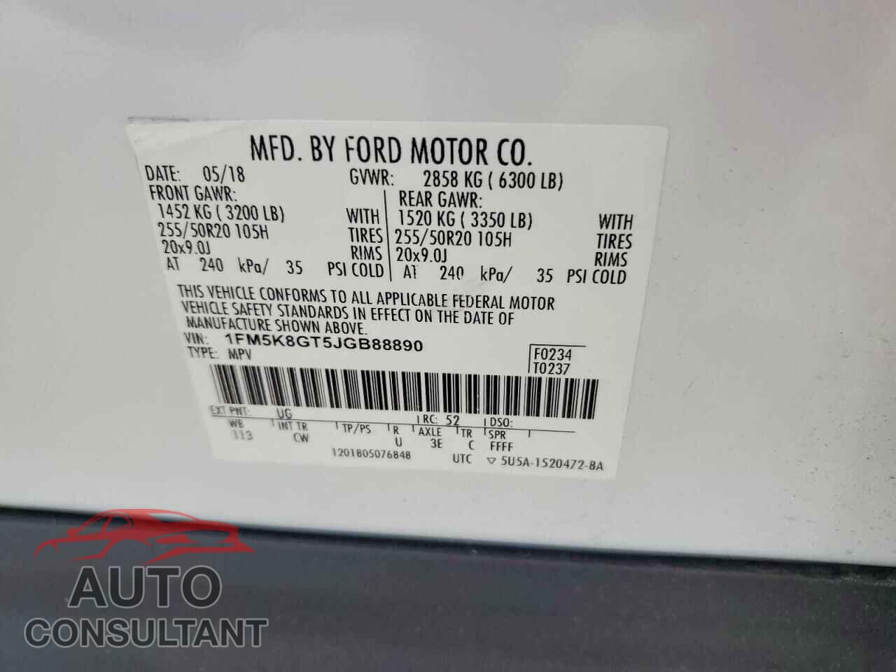 FORD EXPLORER 2018 - 1FM5K8GT5JGB88890