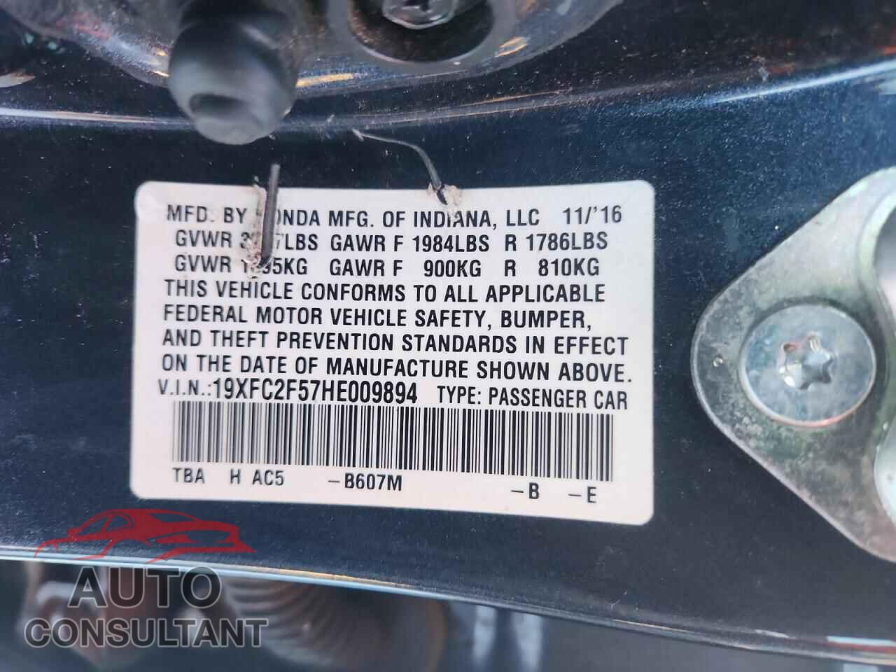 HONDA CIVIC 2017 - 19XFC2F57HE009894