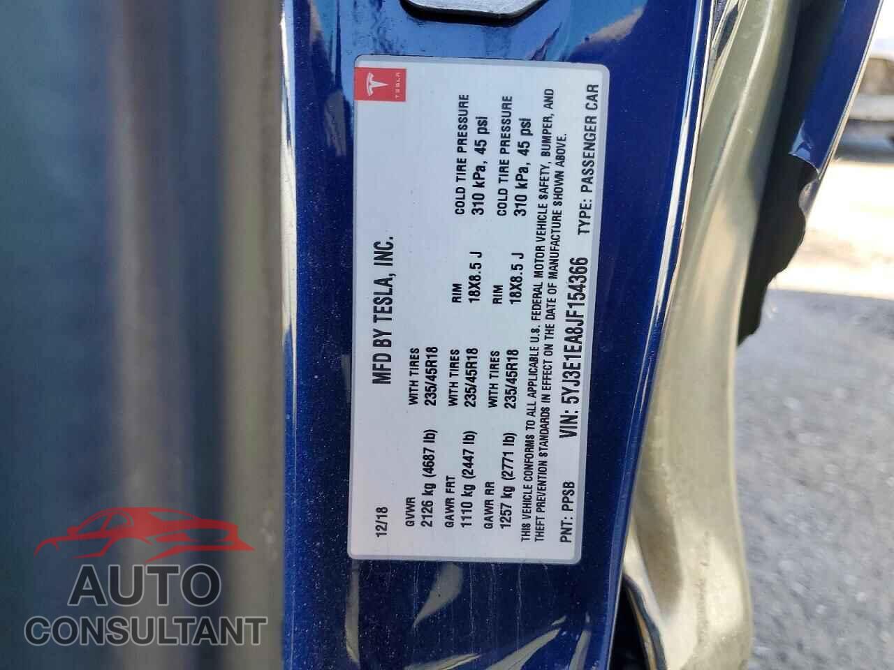 TESLA MODEL 3 2018 - 5YJ3E1EA8JF154366