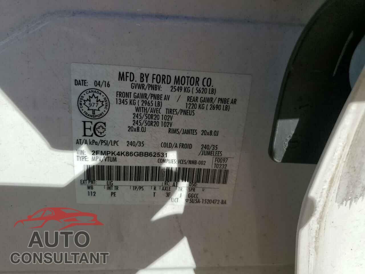 FORD EDGE 2016 - 2FMPK4K86GBB62531