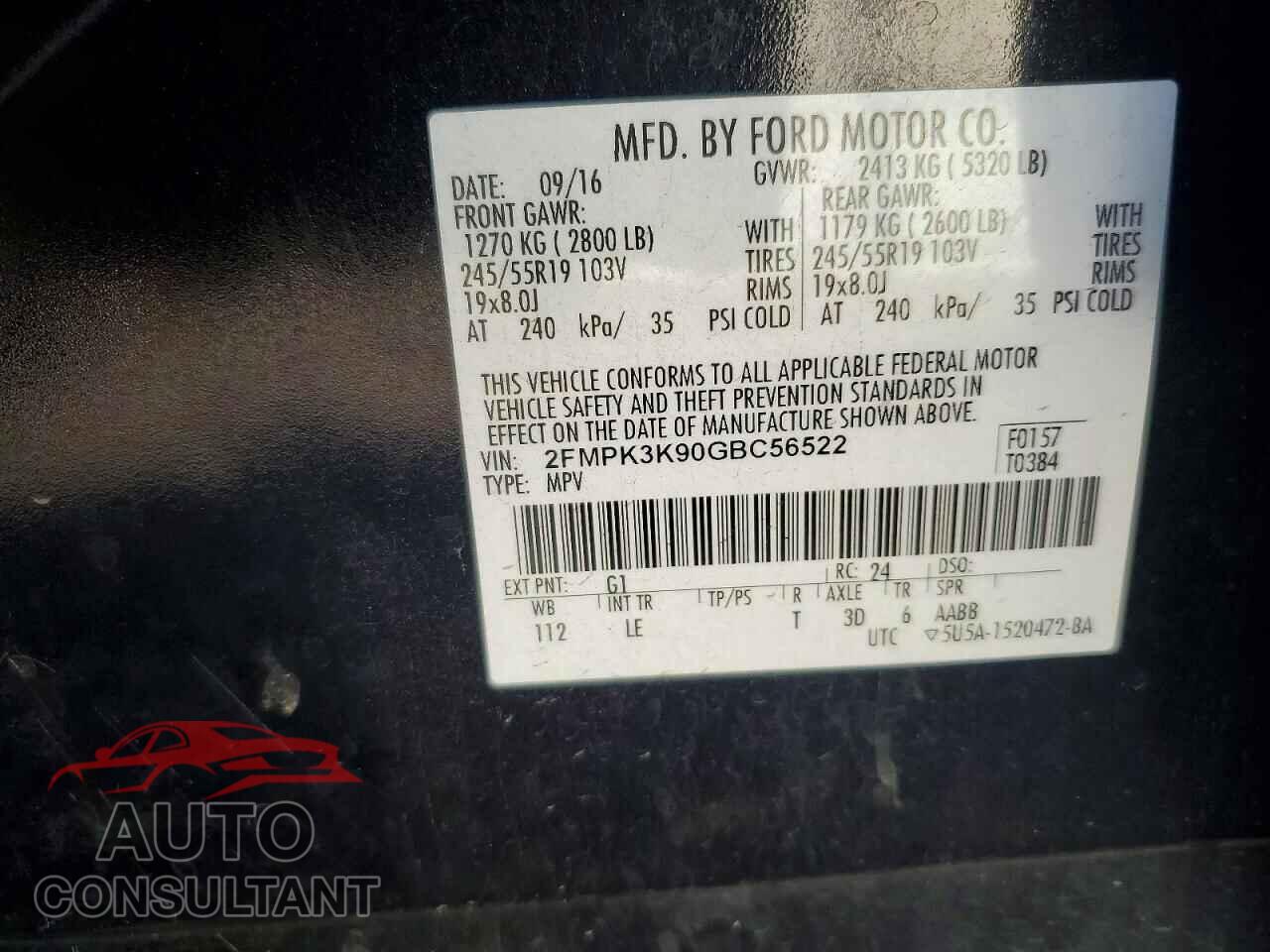 FORD EDGE 2016 - 2FMPK3K90GBC56522