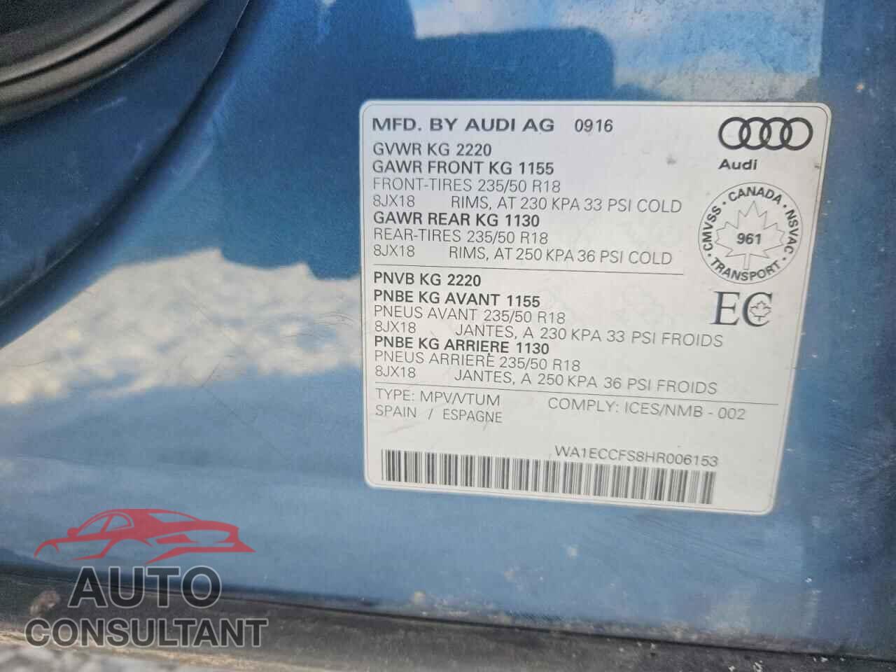 AUDI Q3 2017 - WA1ECCFS8HR006153