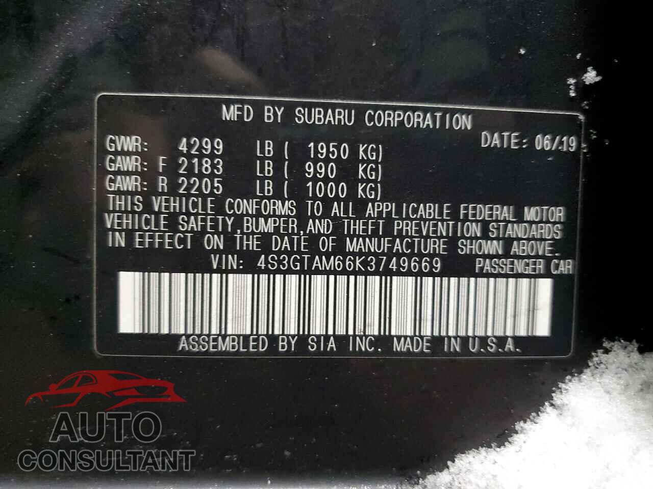 SUBARU IMPREZA 2019 - 4S3GTAM66K3749669