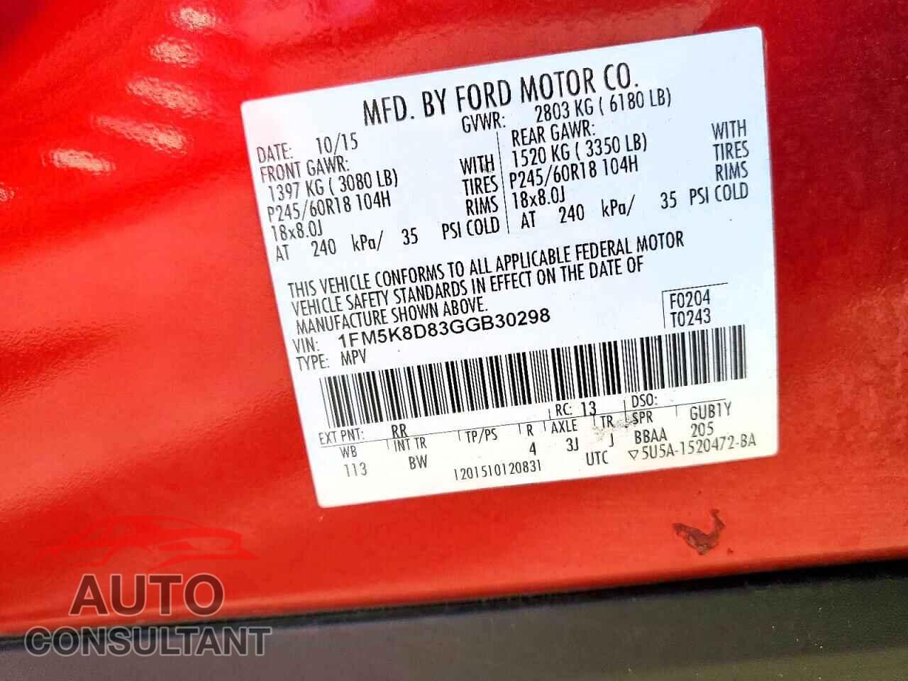 FORD EXPLORER 2016 - 1FM5K8D83GGB30298