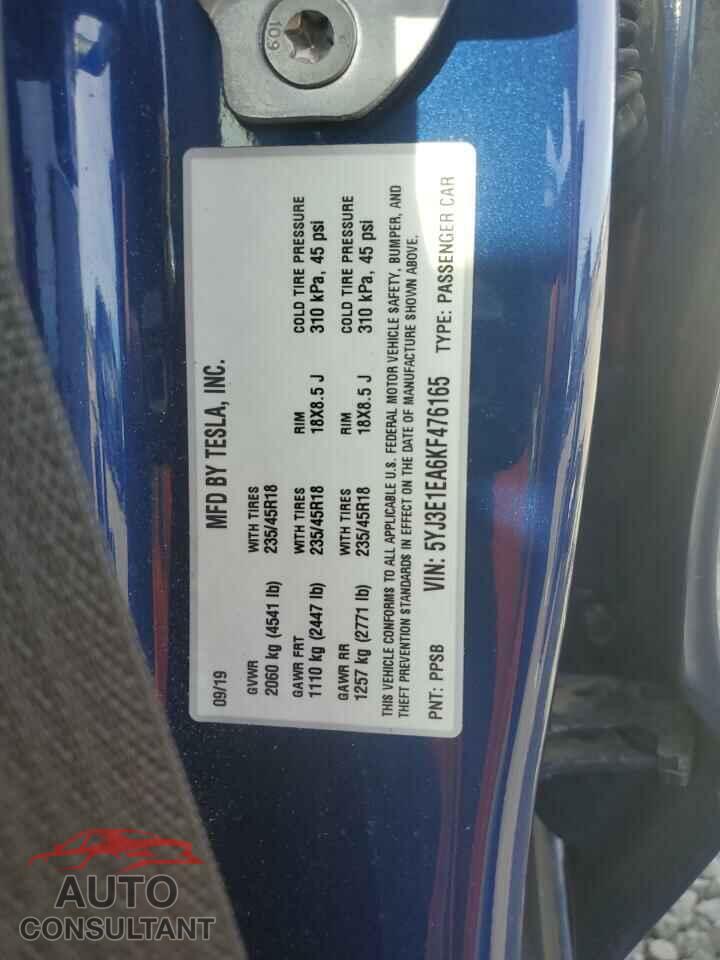 TESLA MODEL 3 2019 - 5YJ3E1EA6KF476165